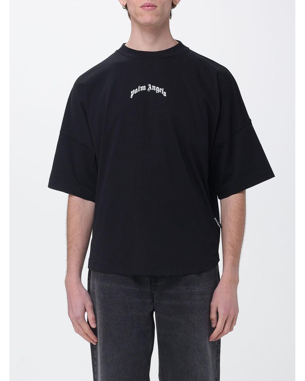Palm Angels Black Cotton T-Shirt With Logo for men