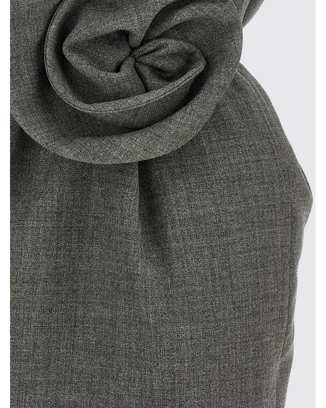 Magda Butrym Gray Off-The-Shoulder Wool And Silk Pencil Midi Dress With Flower
