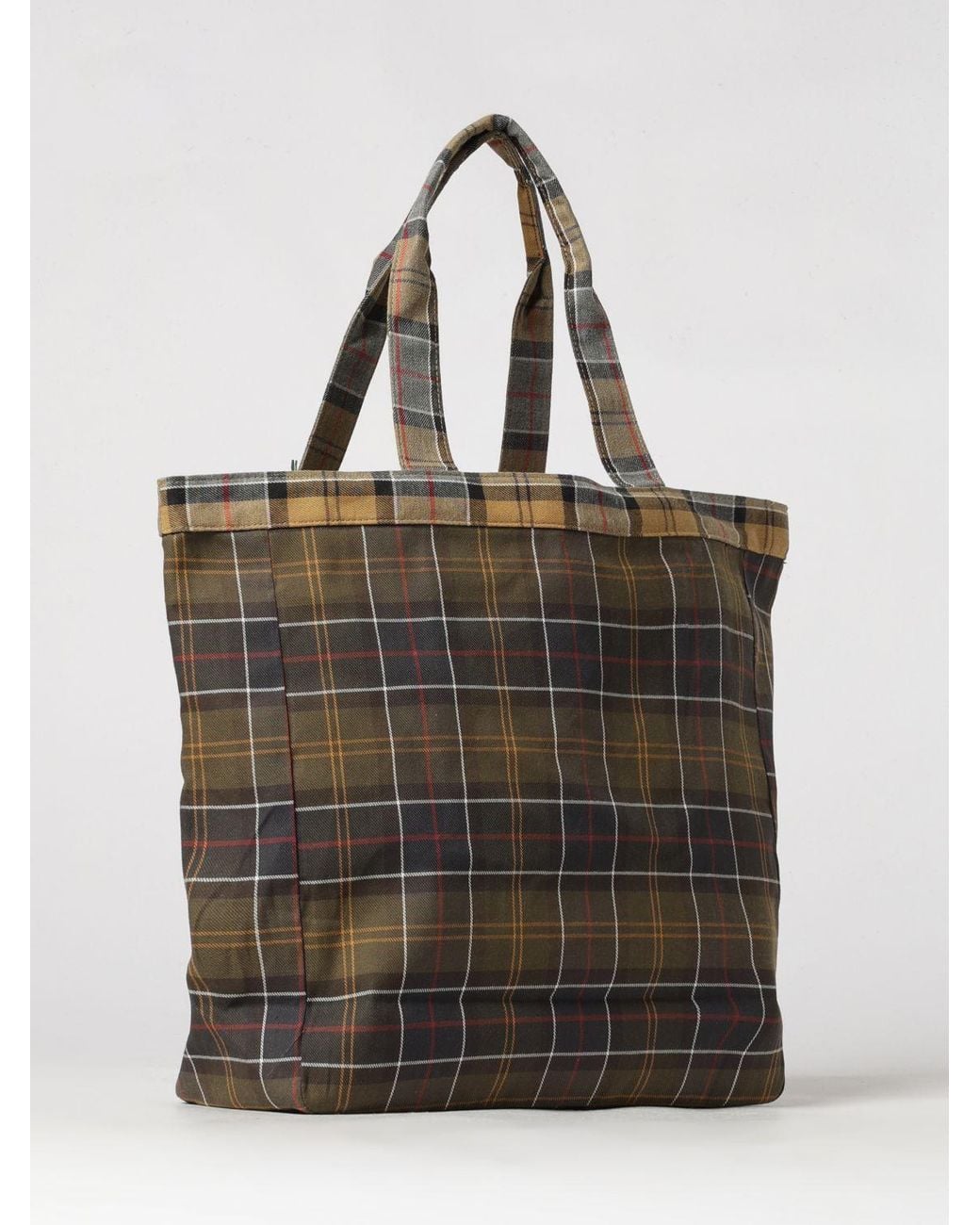 Barbour Red Medium Cotton Tote Bag With Tartan Print And Contrasting Logo