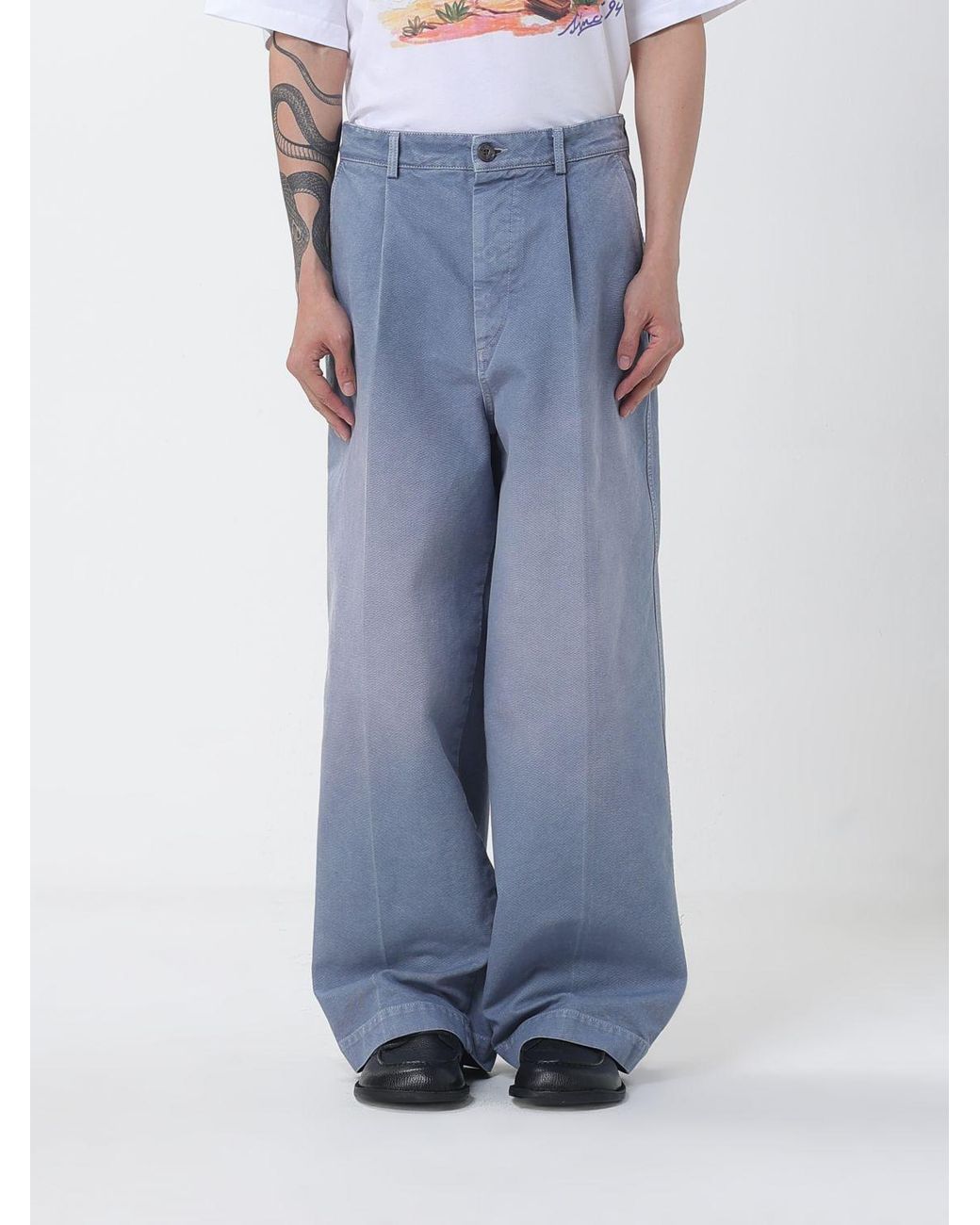 Marni Blue Cotton Wide-Leg Trousers for men