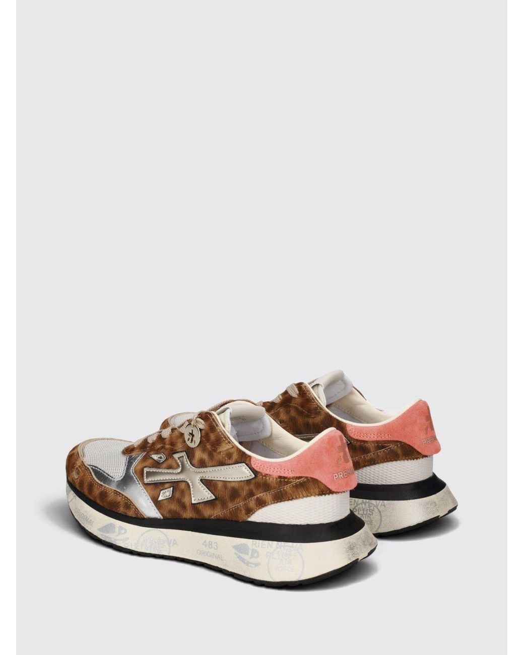 Premiata White Lauryn Animal Print Pony Hair Sneakers With Crystal Embellishments
