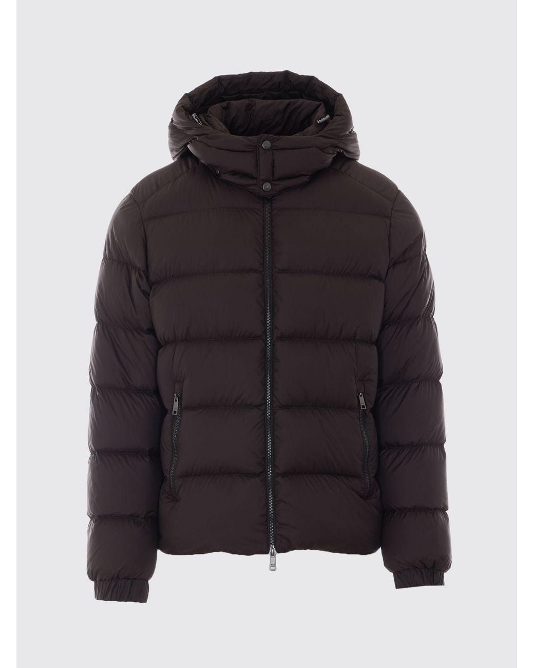 Add Blue Quilted Polyester Short Down Jacket With Hood And Metal Zip for men