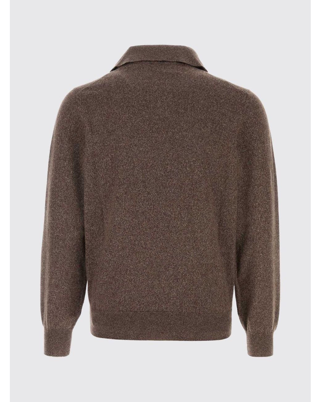 Brunello Cucinelli Brown Long-Sleeved V-Neck Polo for men