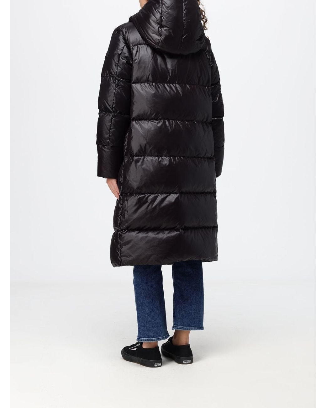Peuterey Black Long Quilted Nylon Down Jacket With Hood And Feather Padding