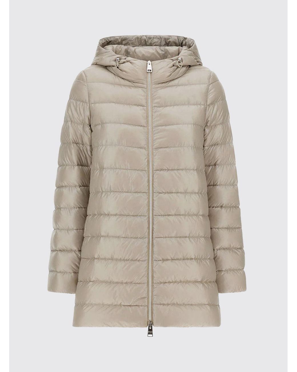 Herno Natural Long Quilted Nylon Hooded Puffer Coat With Down Padding