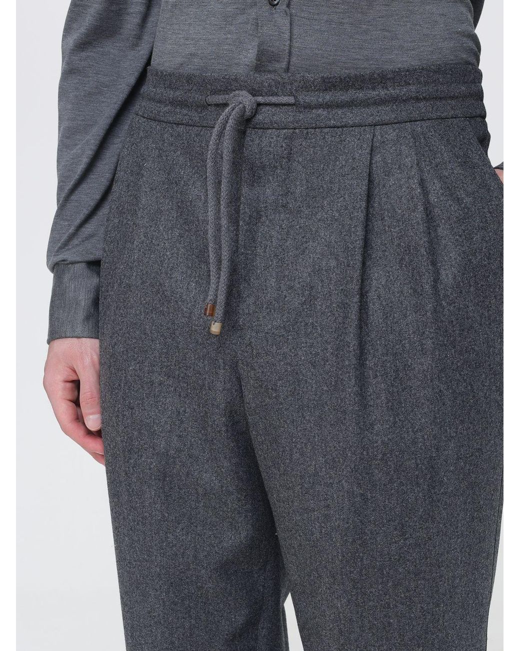 Brunello Cucinelli Gray Virgin Wool Slim Fit Trousers With Drawstring Waist for men