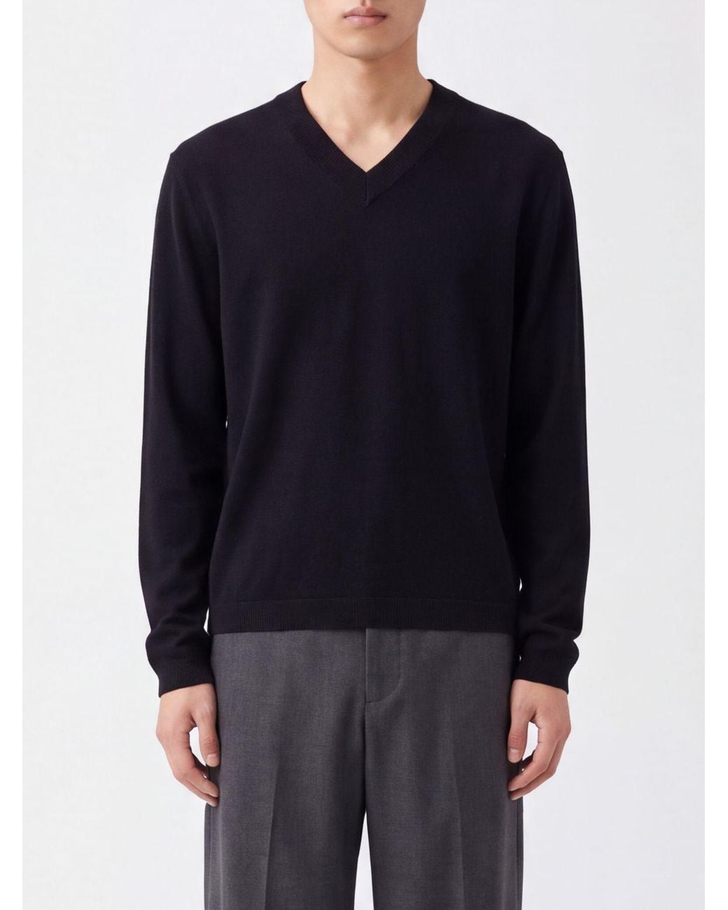 Lisa Yang Blue V-Neck Pure Cashmere Jumper With Ribbed Trims for men