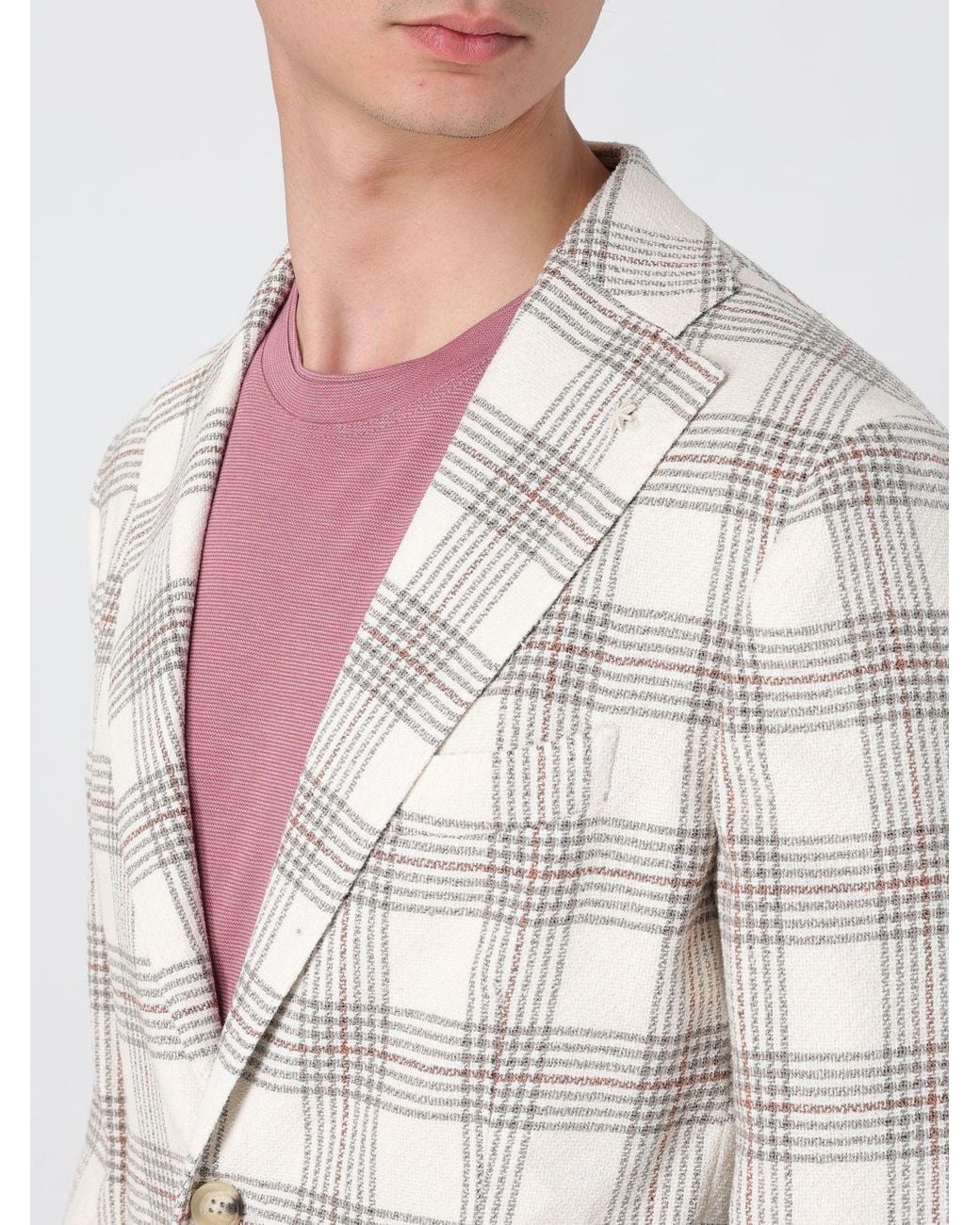 Manuel Ritz White Single-Breasted Check Blazer for men