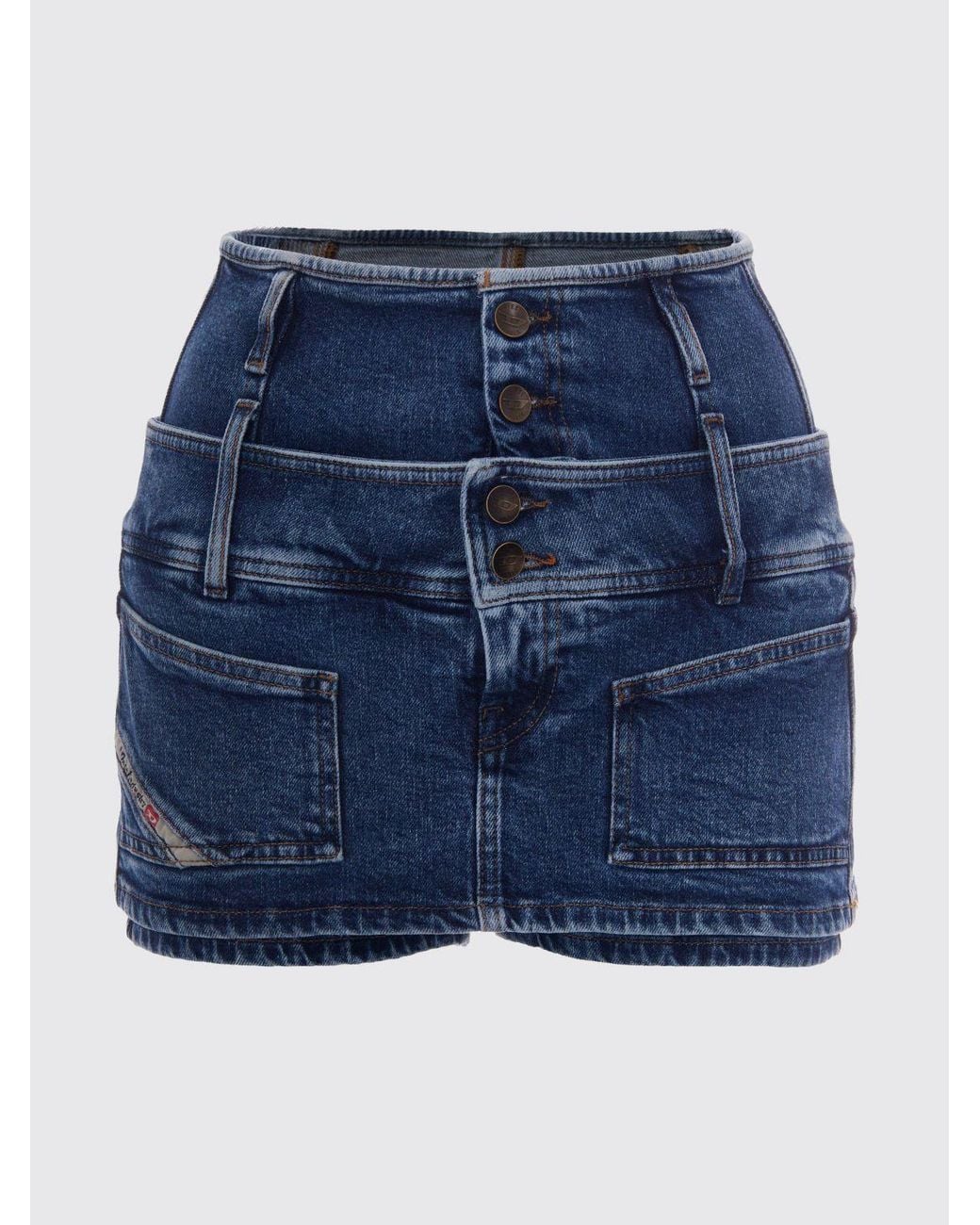 DIESEL Blue De-Coriva-S High-Waisted Cotton Mini Skirt With Patch Pockets
