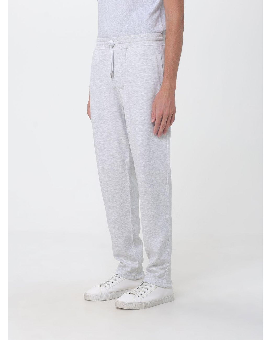 Brunello Cucinelli White Wool And Silk Drawstring Jogging Trousers for men
