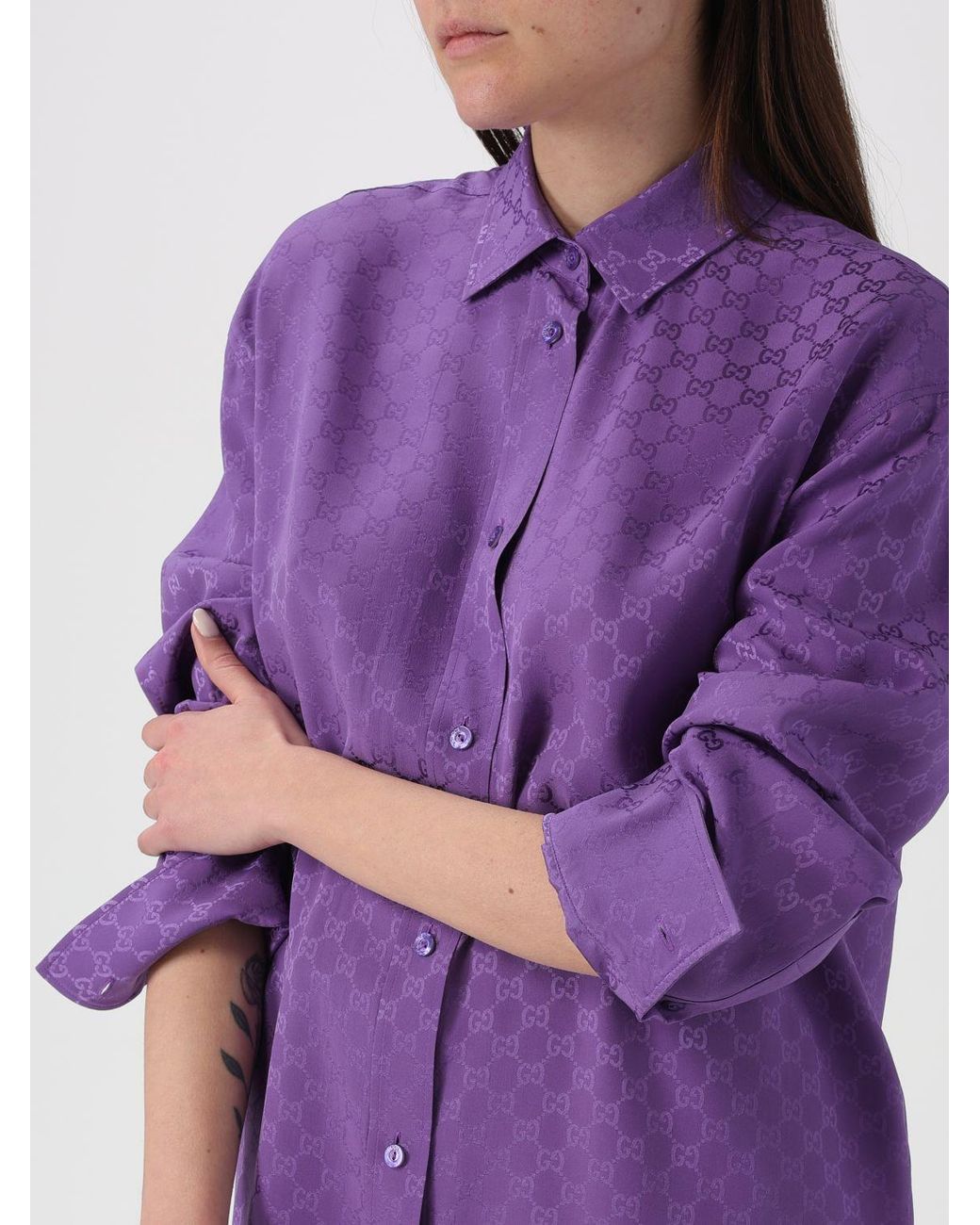 Camisa De Seda Con Monograma Gucci de color Purple