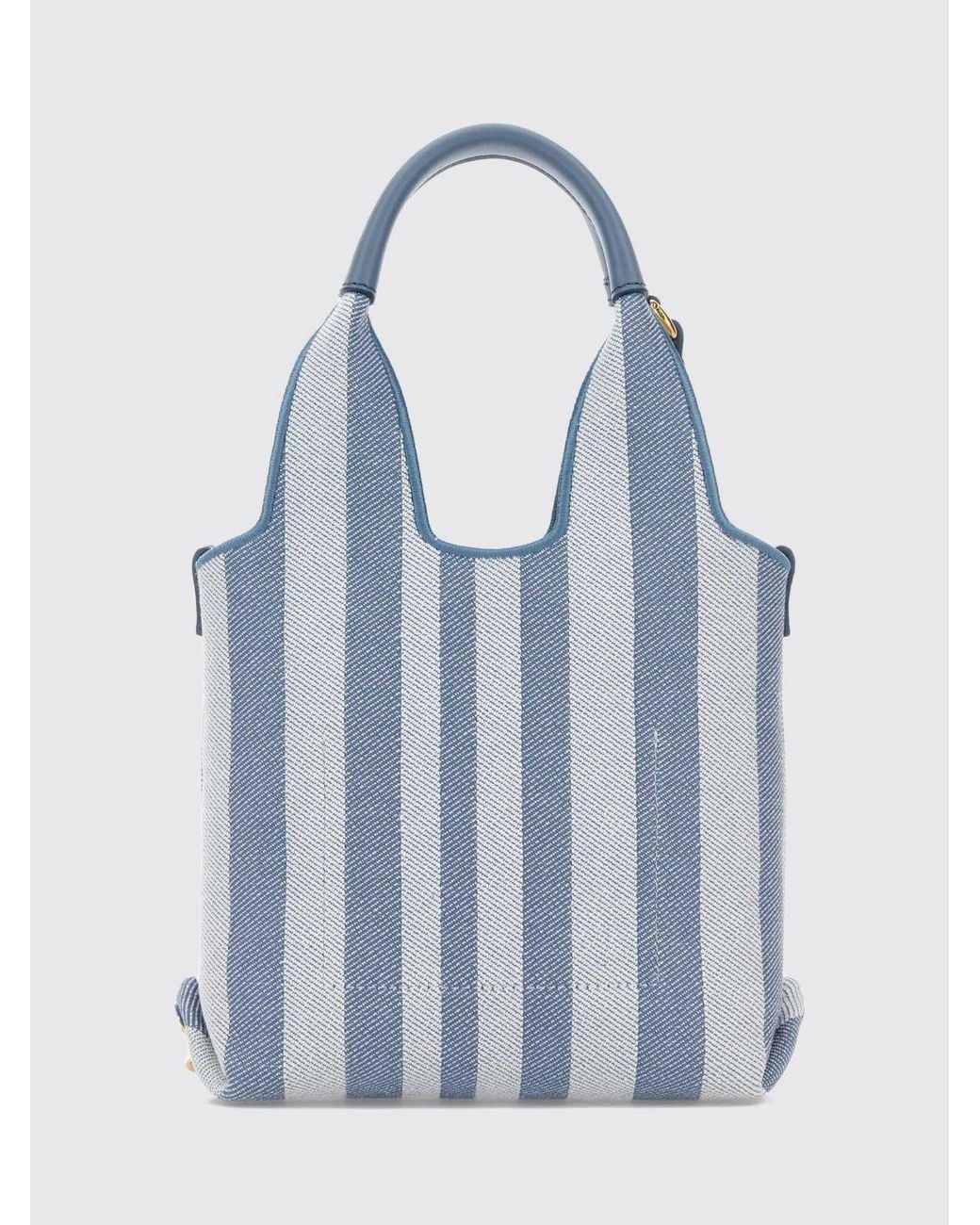 Chloé Blue ChloÉ Striped Cotton Handbag With Jacquard Logo And Leather Handles