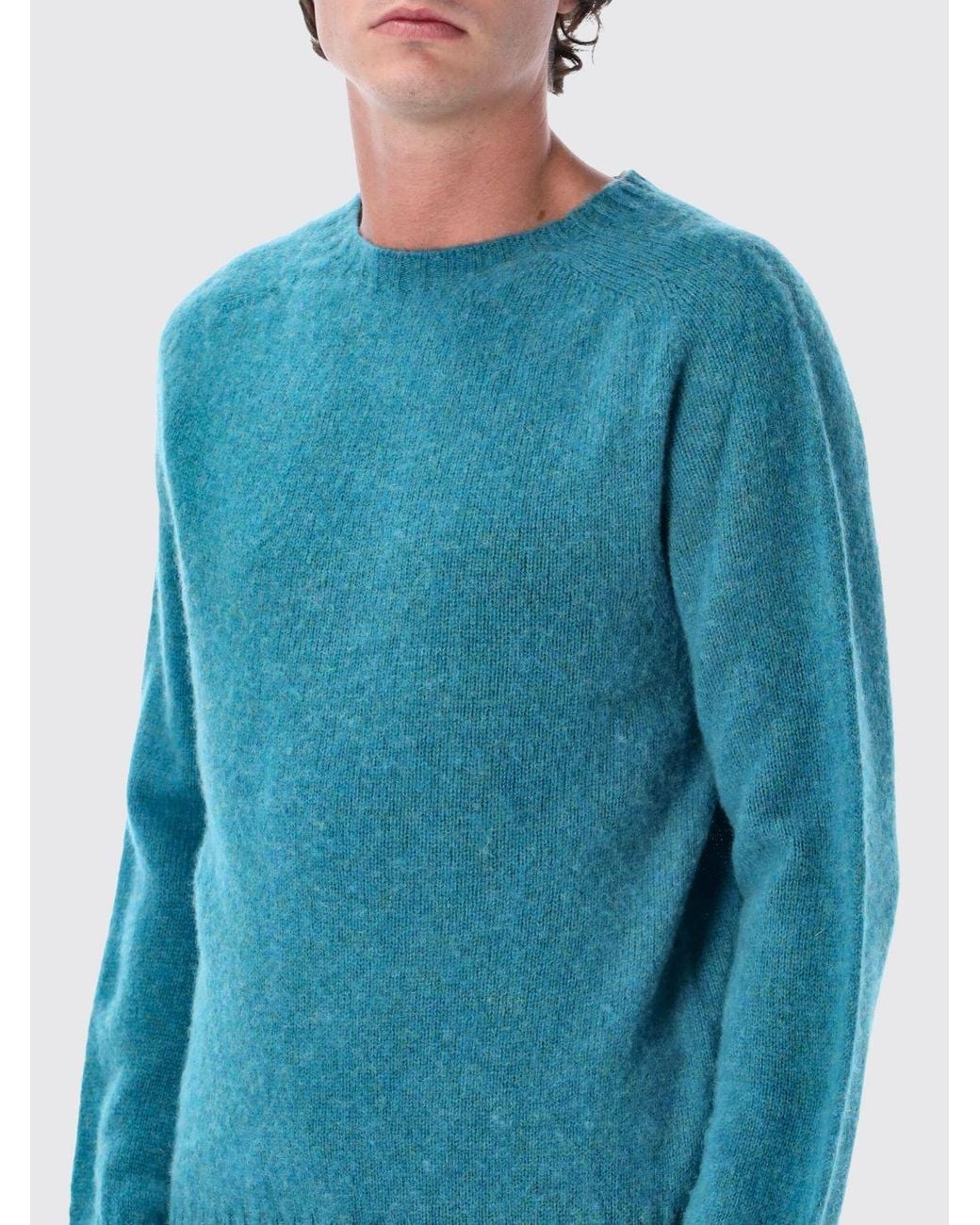 Howlin' By Morrison Blue Crewneck Wool Blend Jumper With Ribbed Trims for men