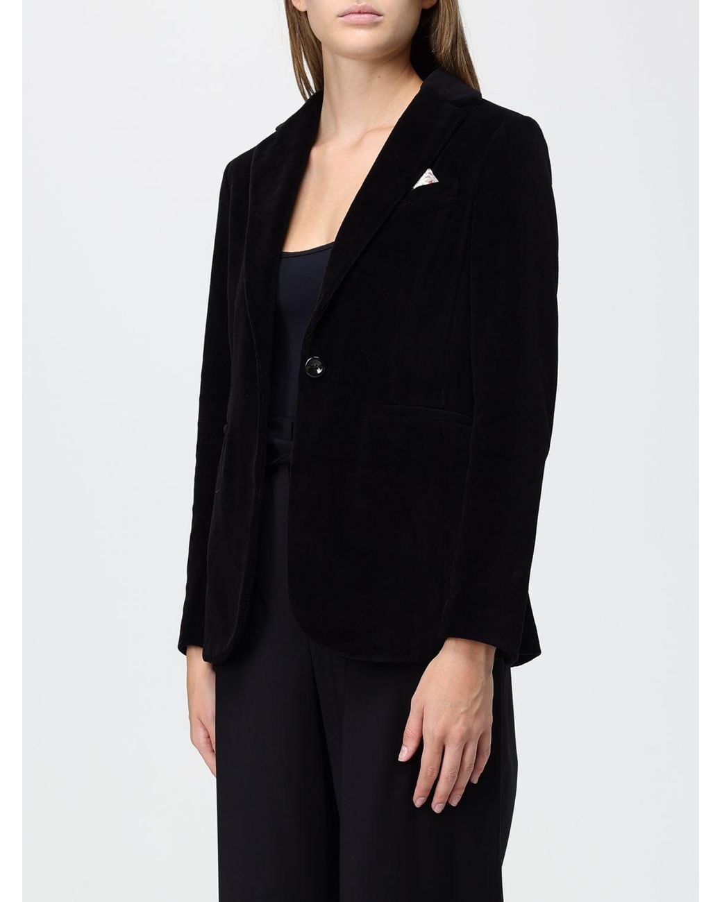 Circolo 1901 Black Single-Breasted Velvet Blazer With Slit Pockets