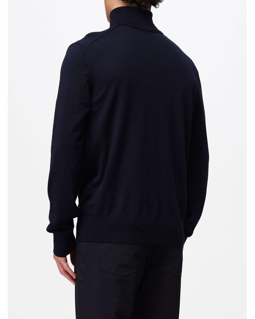 Boss Blue Cashmere Turtleneck Jumper With Dropped Shoulders for men