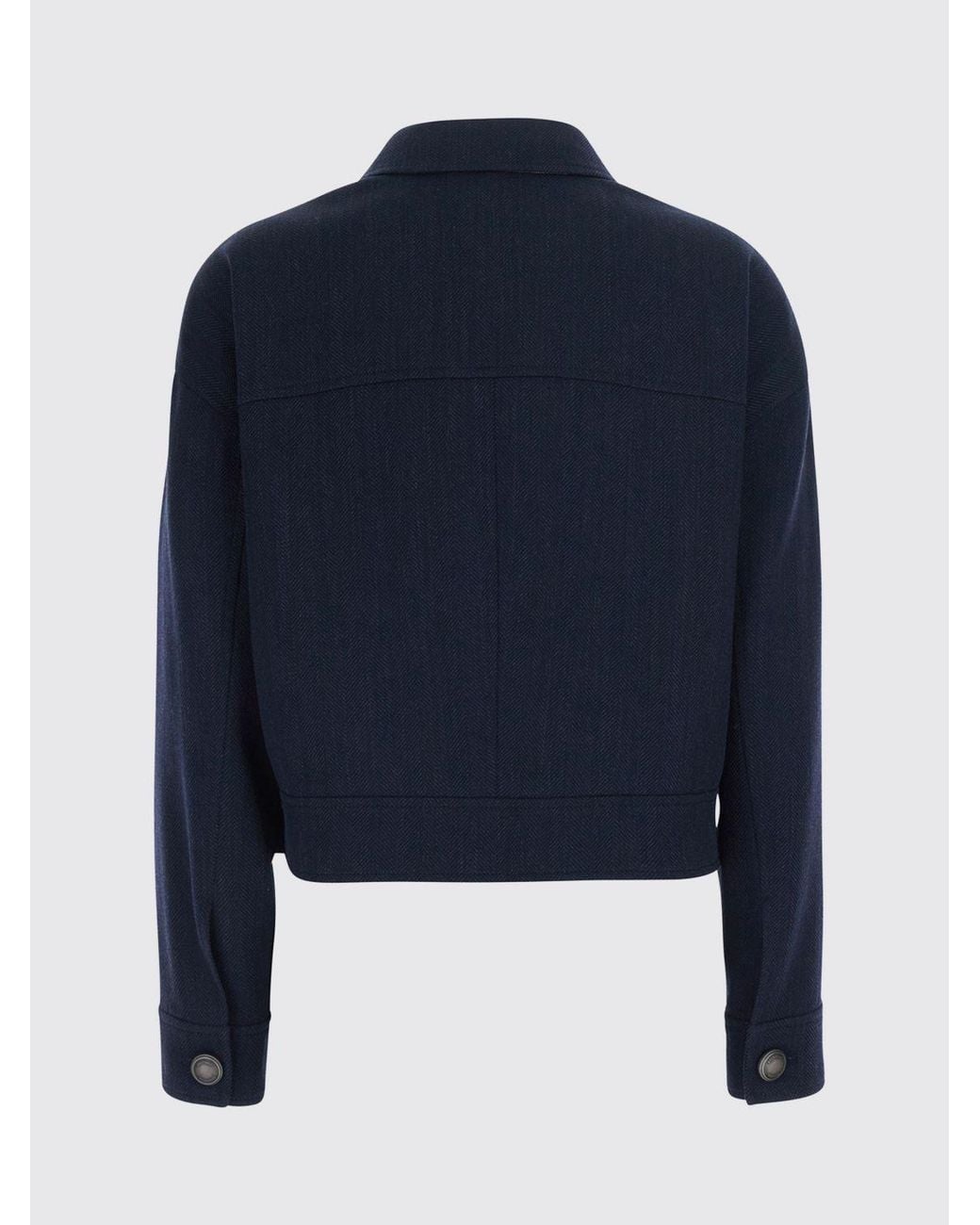 Brunello Cucinelli Blue Short Virgin Wool Jacket With Flap Patch Pockets