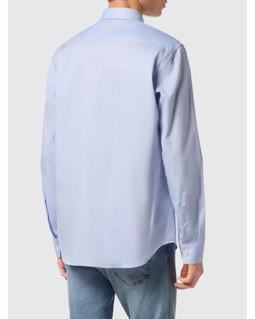 Philipp Plein Blue Long-Sleeved Cotton Shirt With Point Collar And Skull Print for men