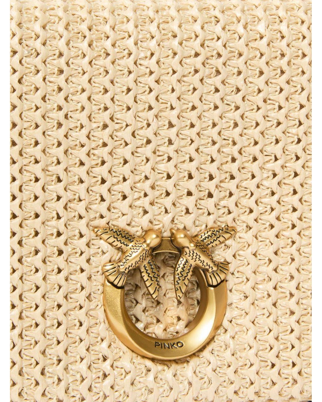 Pinko Natural Love Bag Click Soft Horizontal Classic Raffia Clutch
