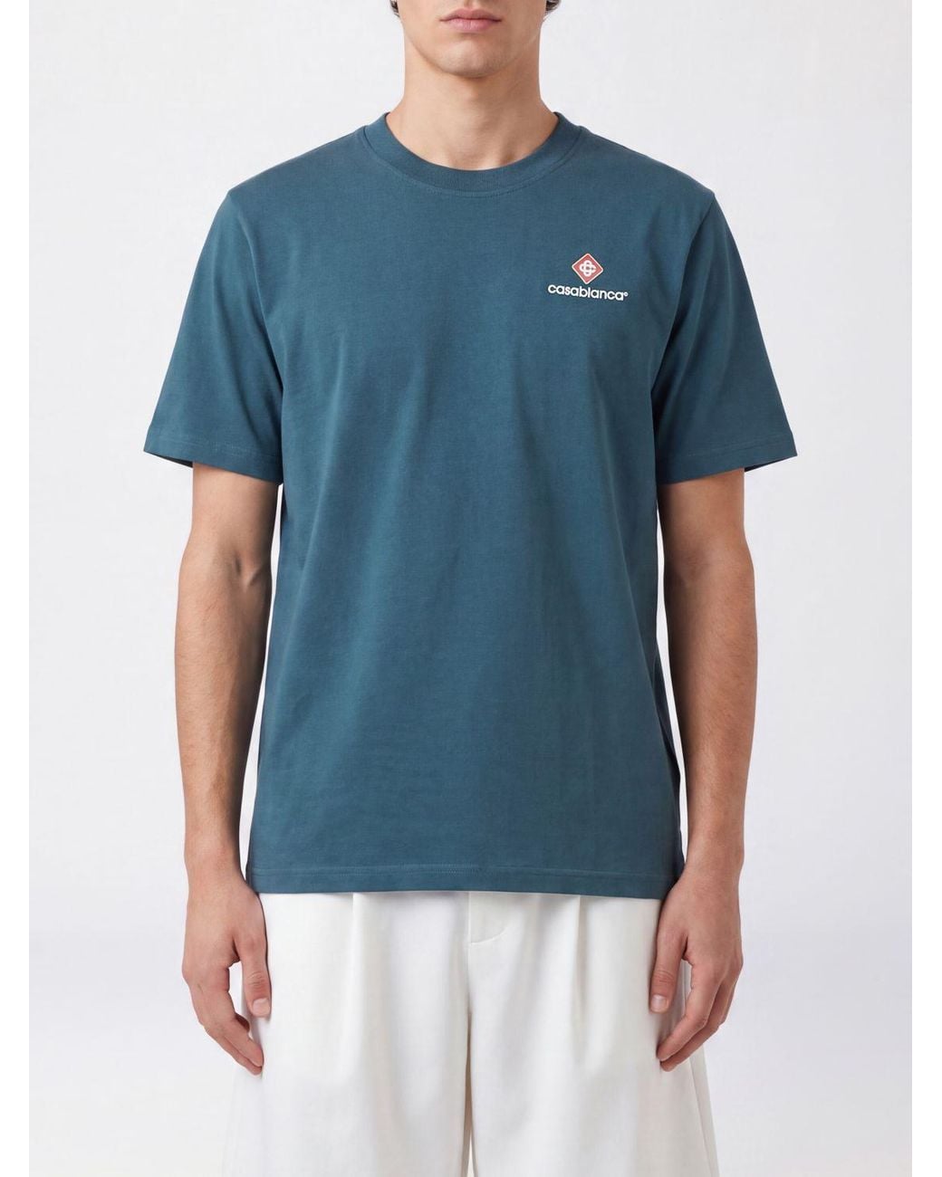 Casablanca Blue Organic Cotton Crew Neck T-Shirt With Logo Print for men