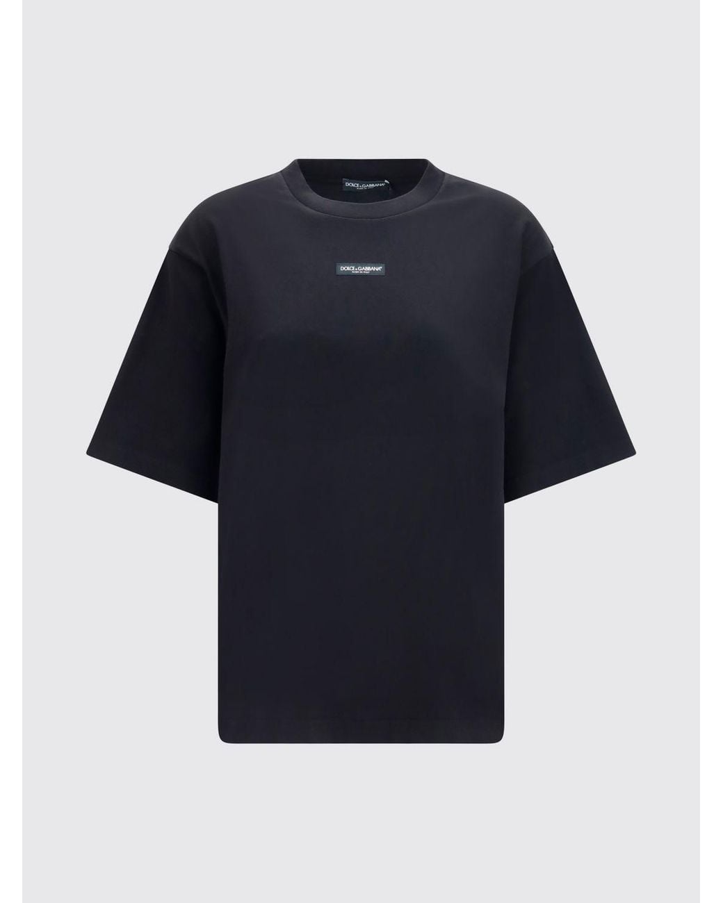 Dolce & Gabbana Black Dolce &Amp Gabbana Cotton Crewneck T-Shirt With Contrast Logo And Dropped Shoulders