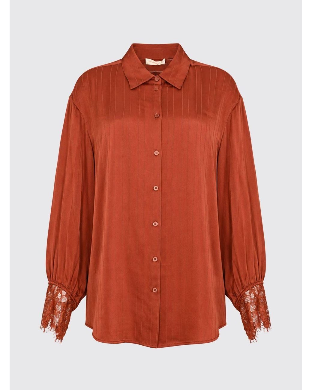 Twinset Viscose Shirt With Lace Inserts And Flared Cuffs