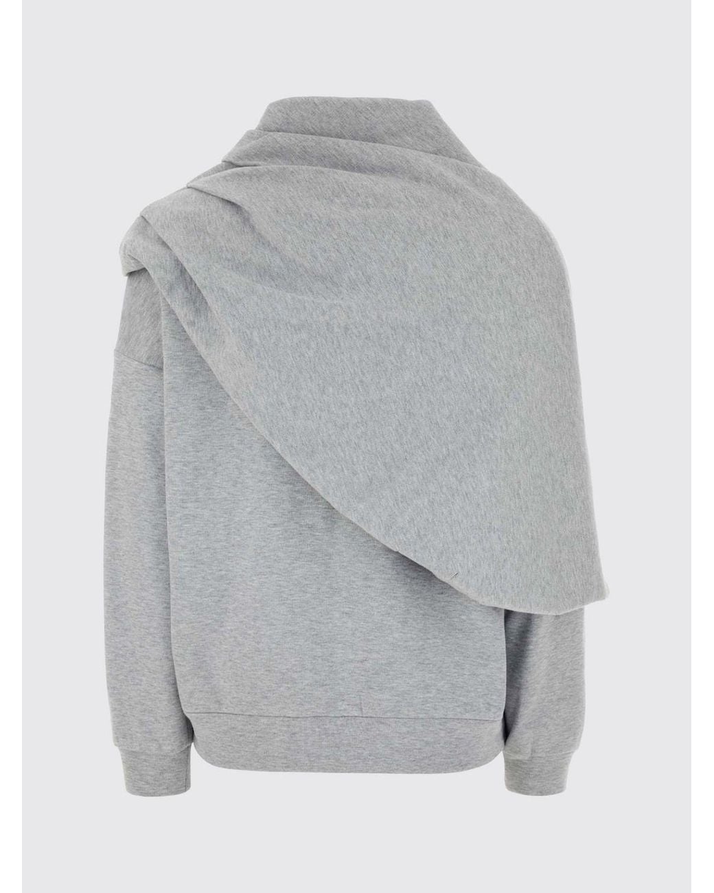 Magda Butrym Gray High Neck Draped Cotton Sweatshirt With Relaxed Fit