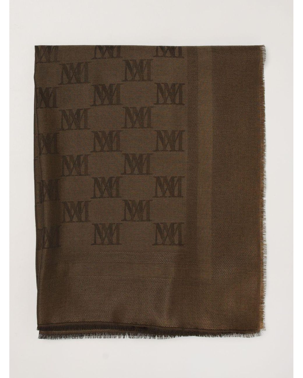 Max Mara Brown Jacquard Monogram Wool And Silk Stole With Fringes