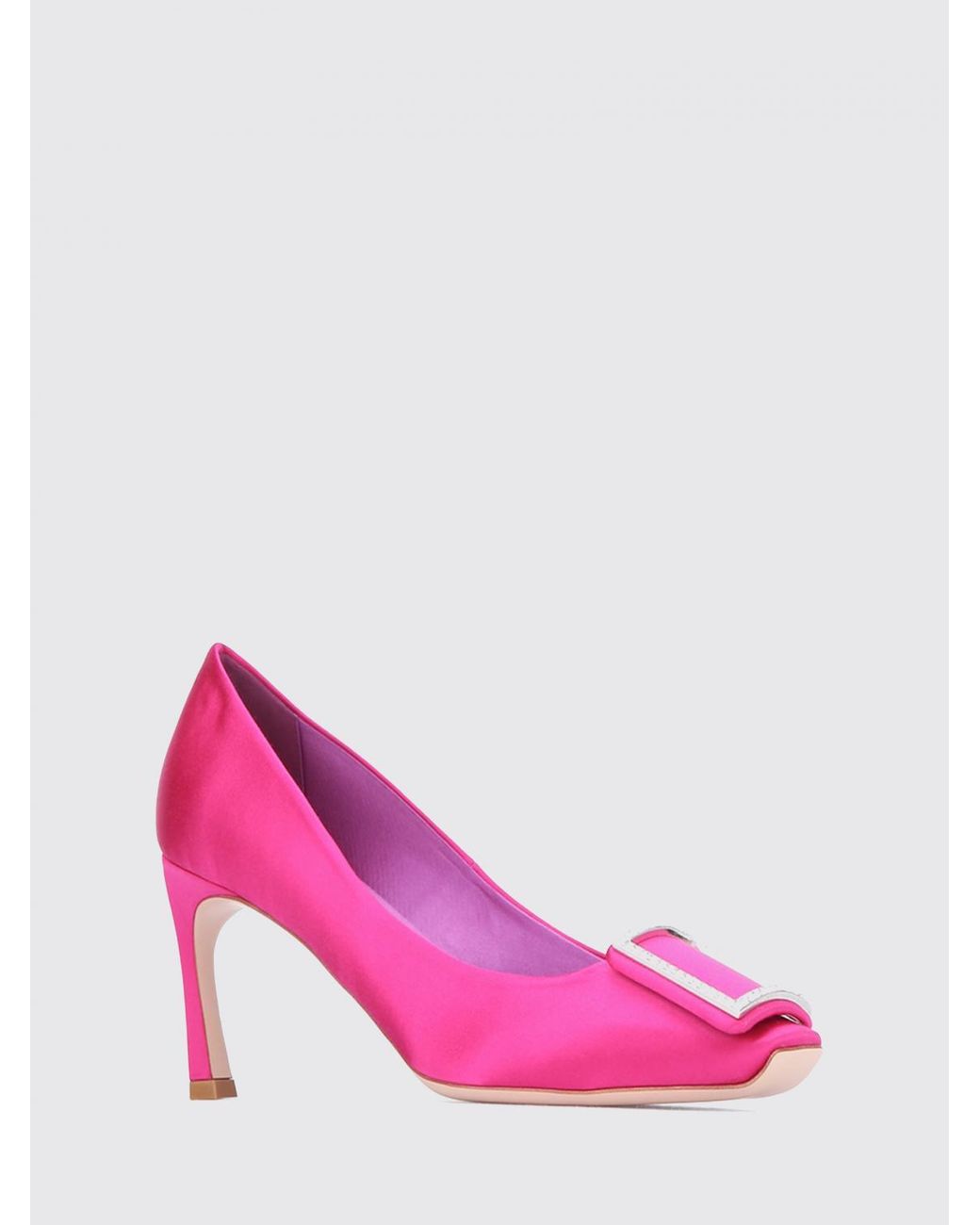 Roger Vivier Pink Trompette Satin Pumps With Jewel Buckle