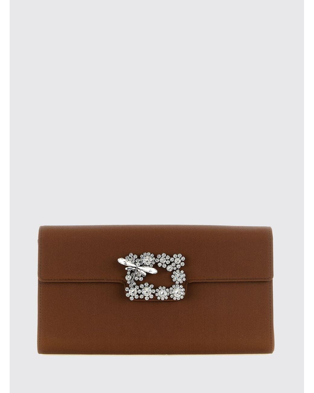 Roger Vivier Brown Mini Satin Bucket Bag With Jewel Buckle