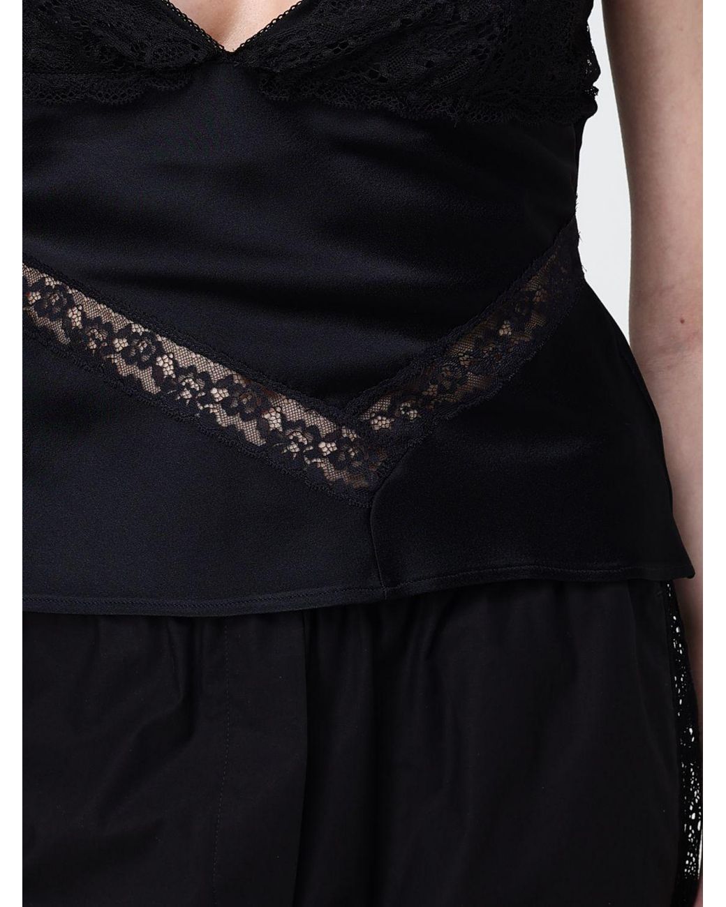 MSGM Black Satin And Lace Top