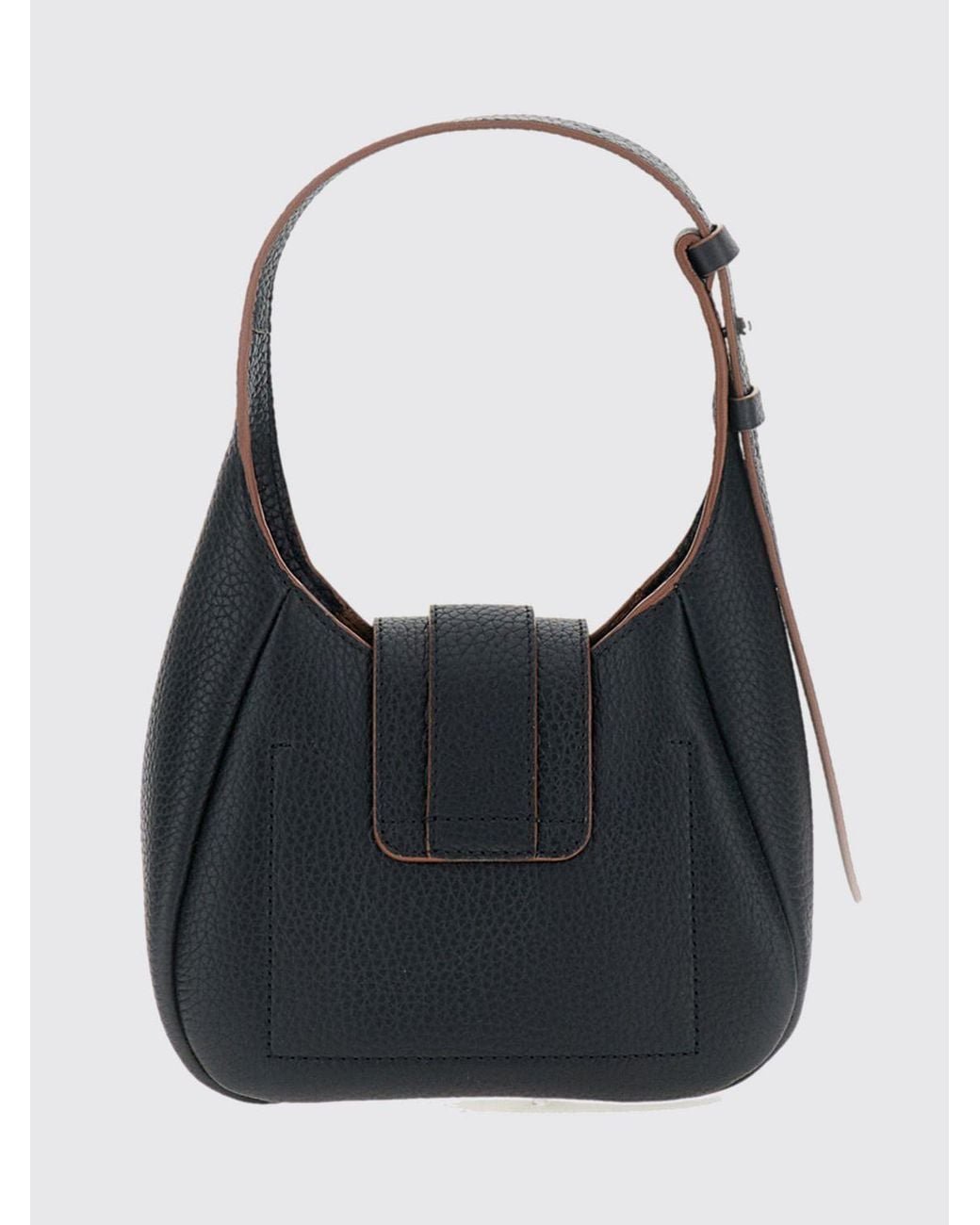 Hogan Black Trend Mini Hammered Leather Shoulder Bag With Embossed Logo