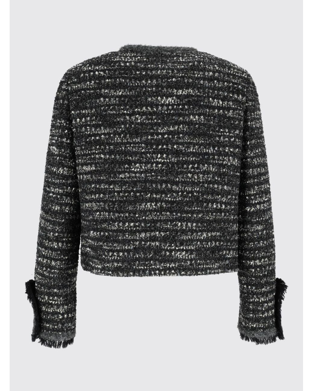 Emporio Armani Black Virgin Wool Blend Knit Blazer With Crew Neck