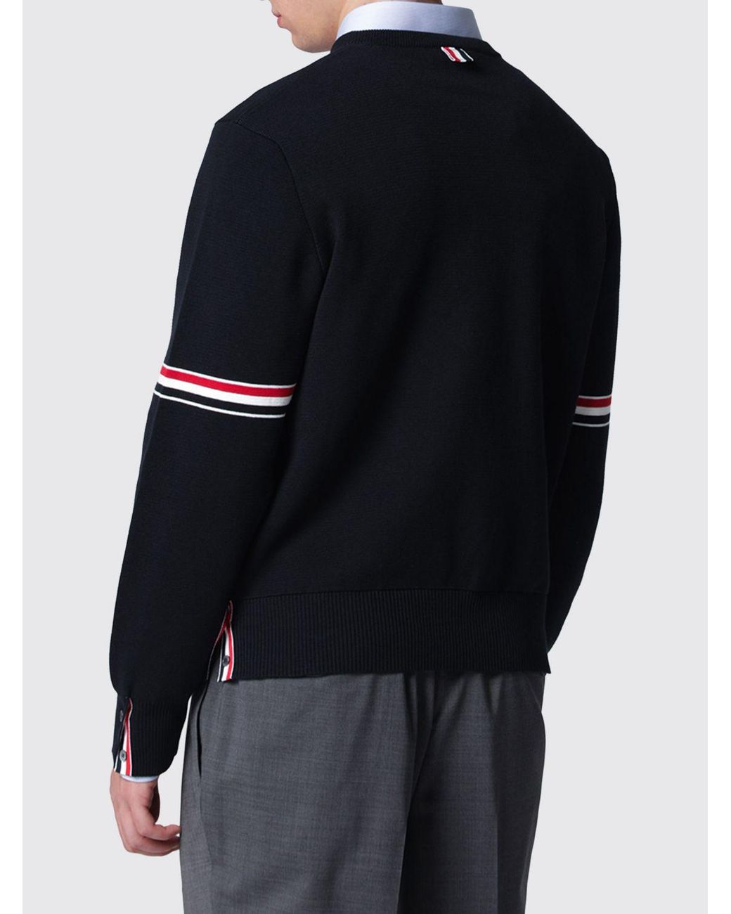 Thom Browne Blue Cotton Crewneck Jumper With Signature -Bar Stripe Sleeve for men