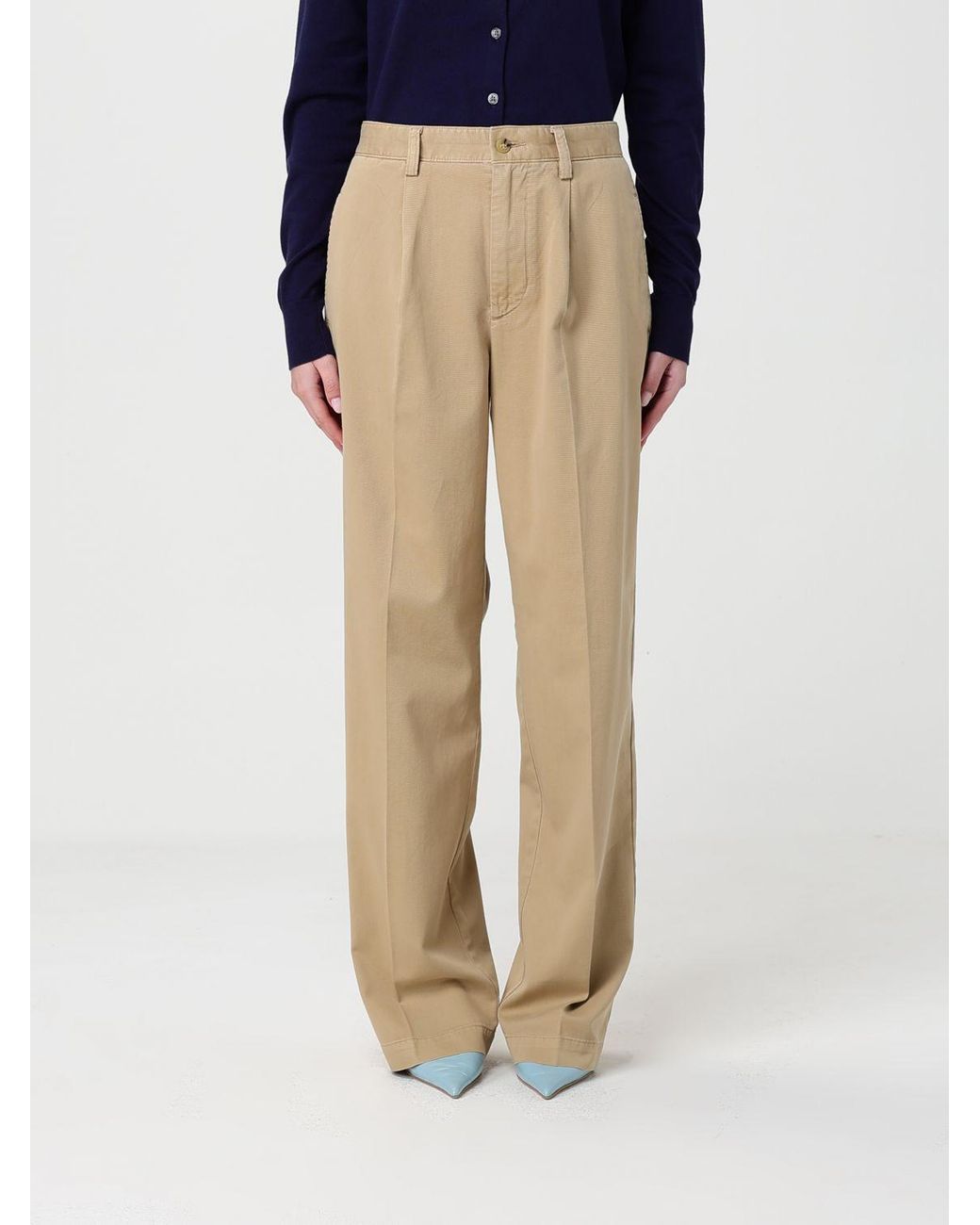 Polo Ralph Lauren Natural Cotton Blend Wide Leg Trousers
