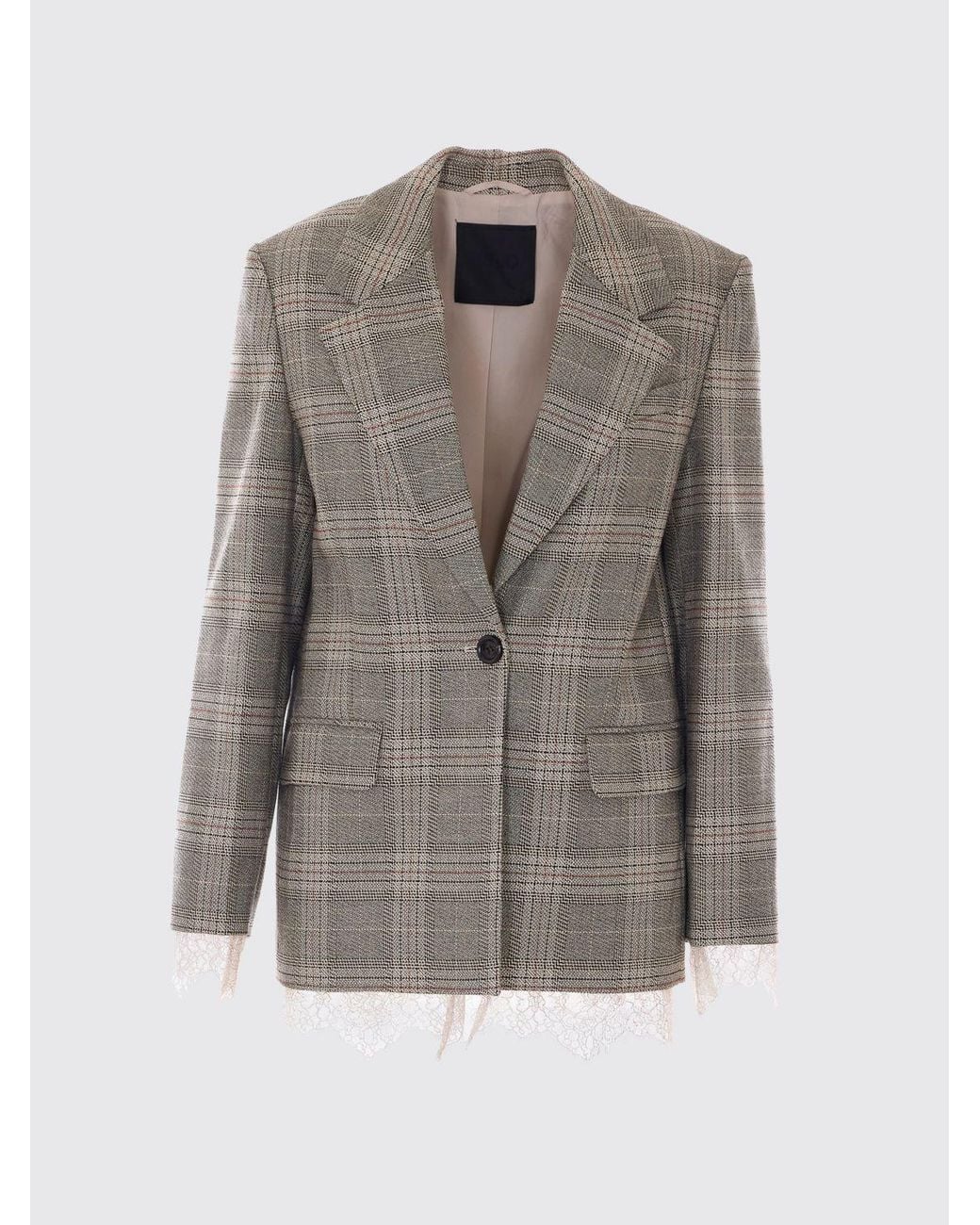 Liu Jo Gray Viscose Blend Blazer With Tartan Print And Lace Inserts