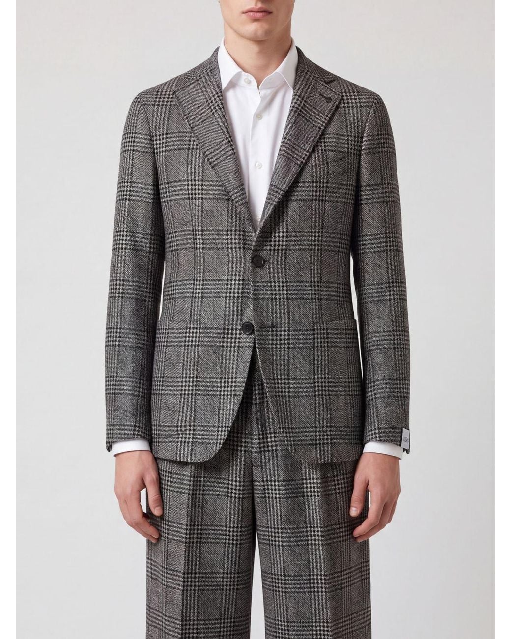 Tagliatore Gray Prince Of Wales Check Wool Single-Breasted Blazer With Patch Pockets for men