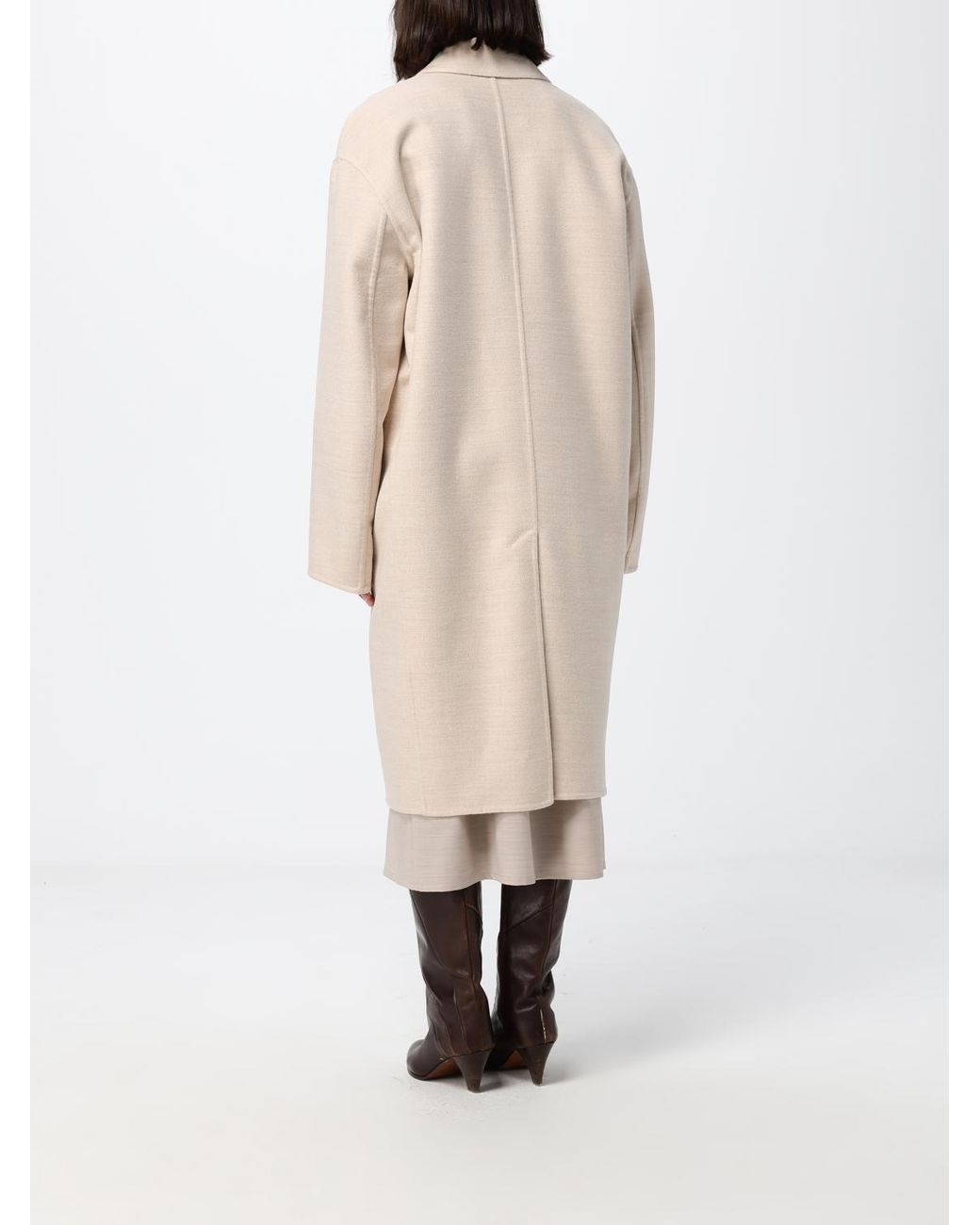 Fabiana Filippi Natural Long Single-Breasted Virgin Wool Coat With A Relaxed Fit