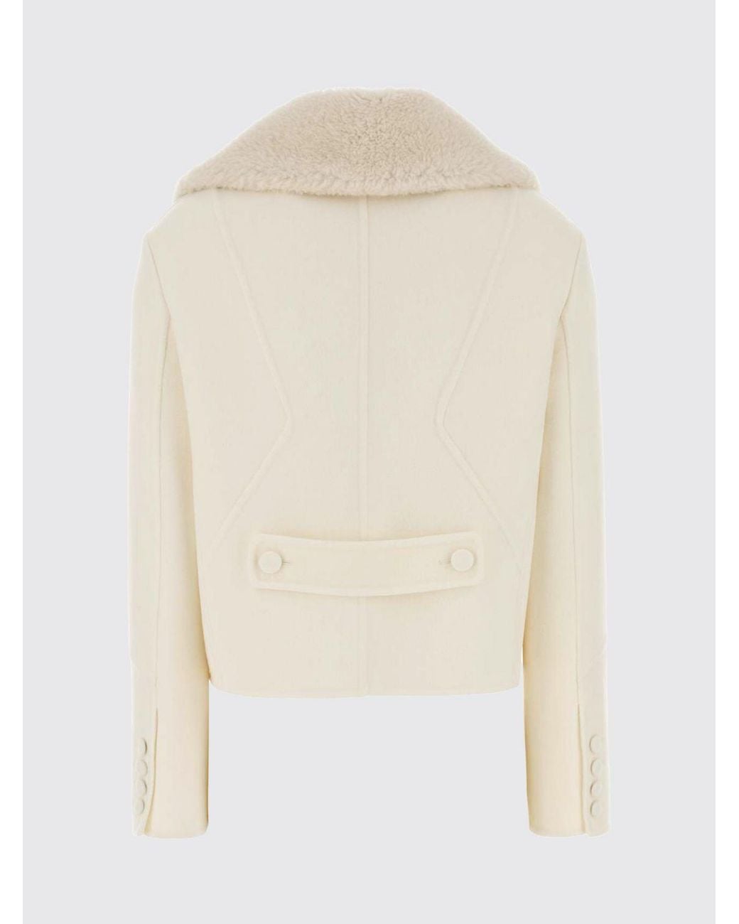 Ermanno Scervino Natural Short Double-Breasted Virgin Wool Coat With Fur Collar