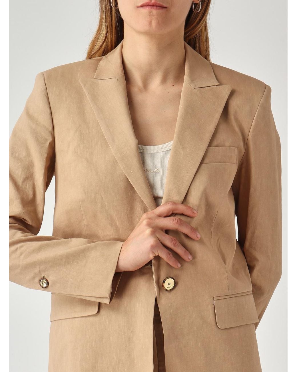 Pinko Natural Single-Breasted Linen Blend Blazer