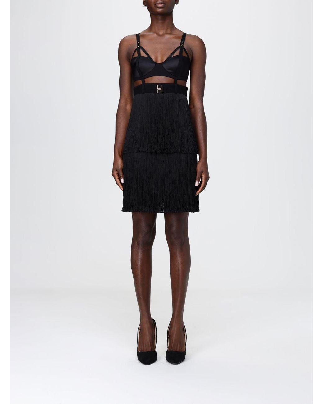 Elisabetta Franchi Black Light Crepe And Satin Bustier Dress