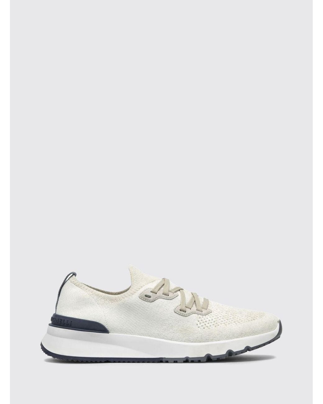 Brunello Cucinelli White Cotton Knit Low Top Sneakers With Elasticized Ankle for men