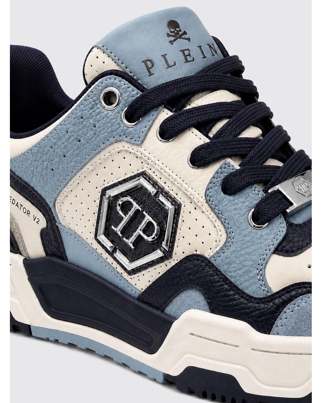 Philipp Plein White Predator V2 Low-Top Leather Trainers With Hexagon Logo for men
