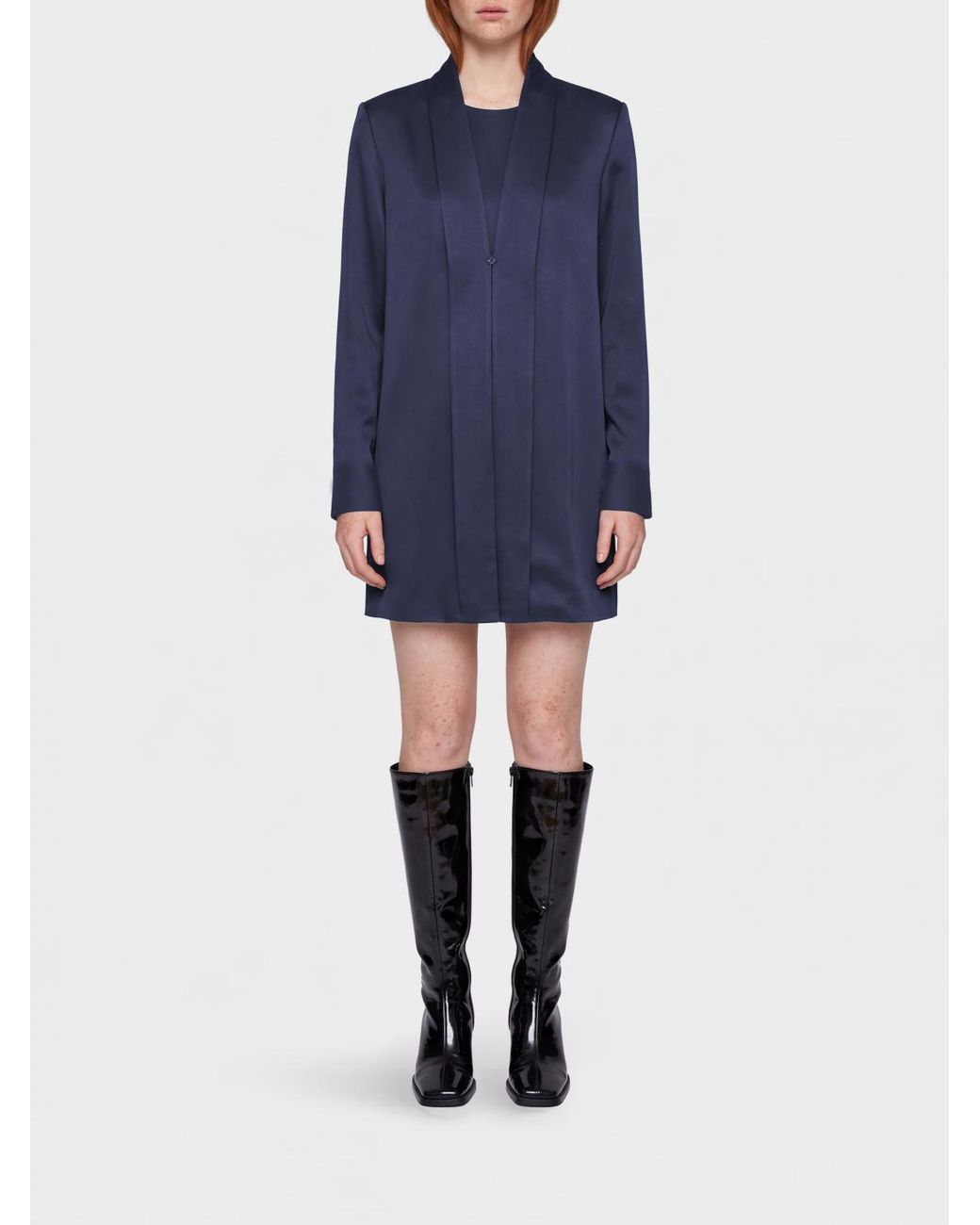 Totême Blue Sustainable Viscose Mini Tunic With Long Sleeves And Waist Belt