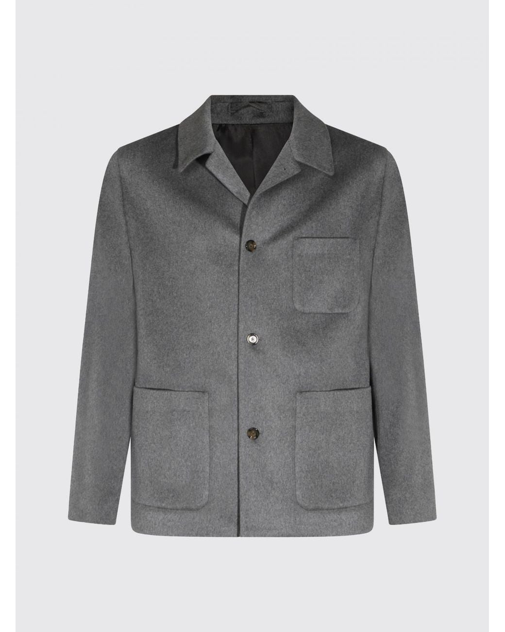 Lardini Gray Pure Cashmere Shirt Jacket With Patch Pockets And Classic Collar for men