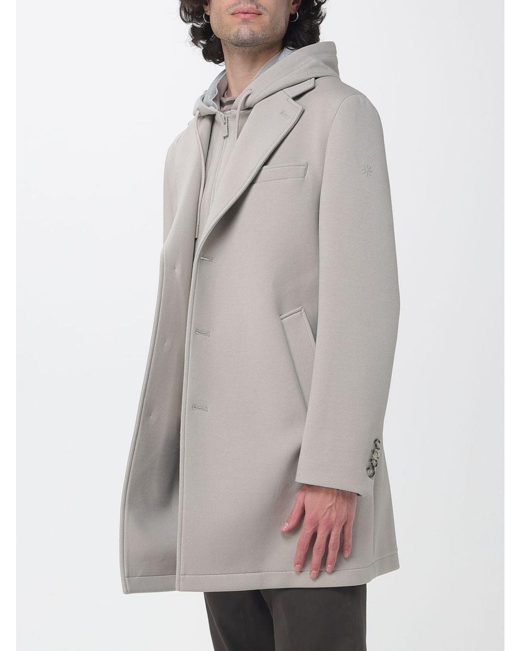 Manuel Ritz Gray Single-Breasted Cotton-Blend Coat With Hood And Lapels for men