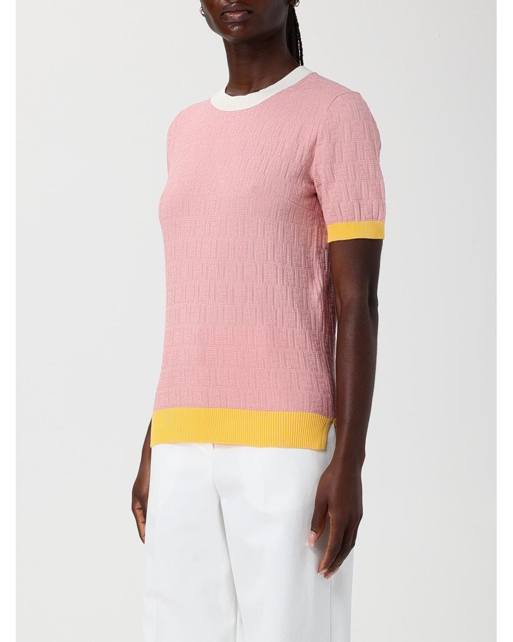 Fendi Pink Cotton And Silk Crew Neck Pullover