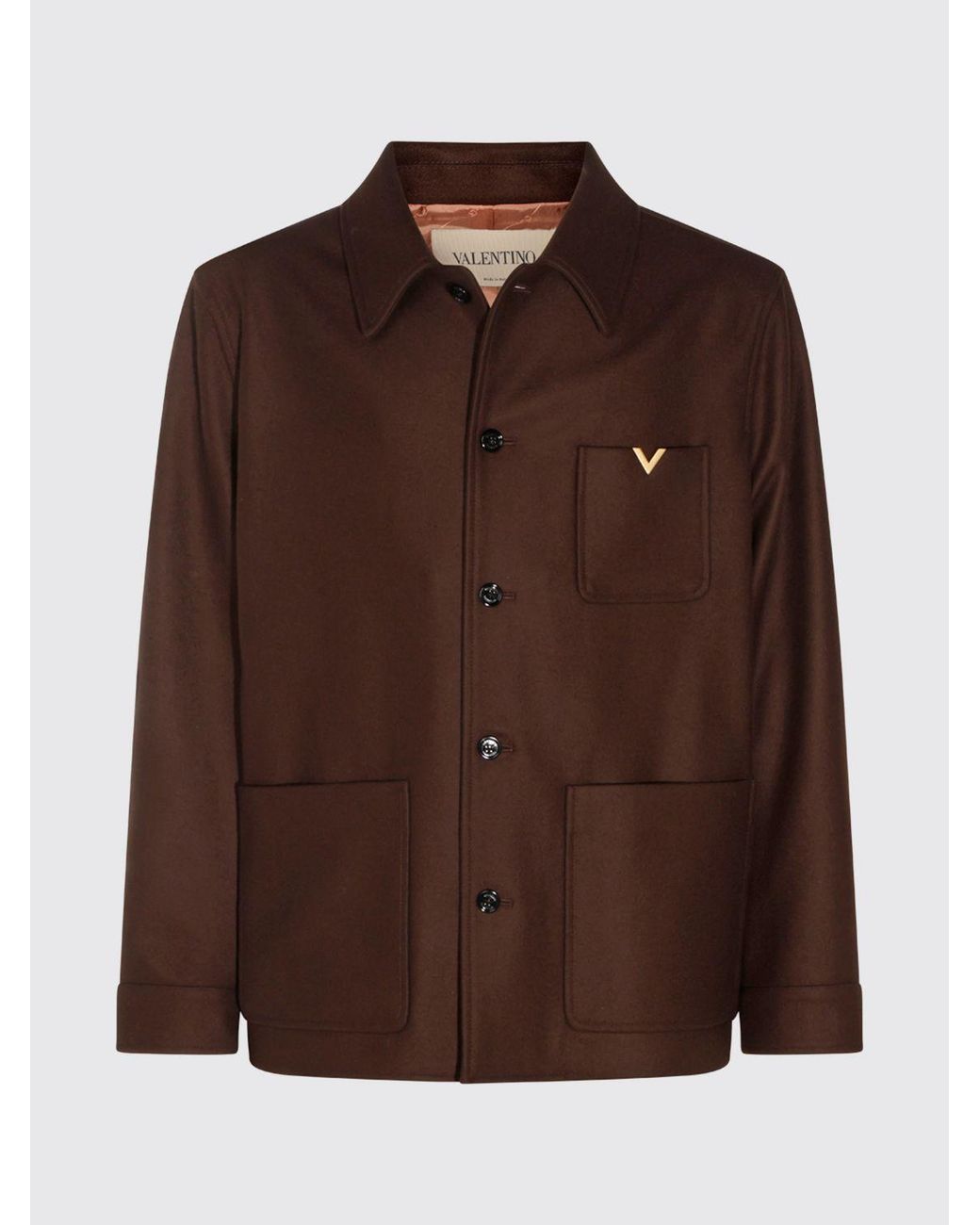 Valentino Garavani Brown Virgin Wool Shirt Jacket With Vlogo Signature for men