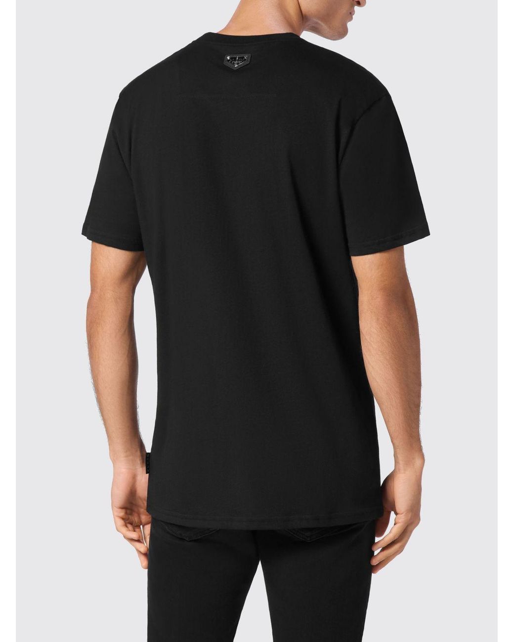 Philipp Plein Black Solid Colour Cotton Crew-Neck T-Shirt With Logo for men