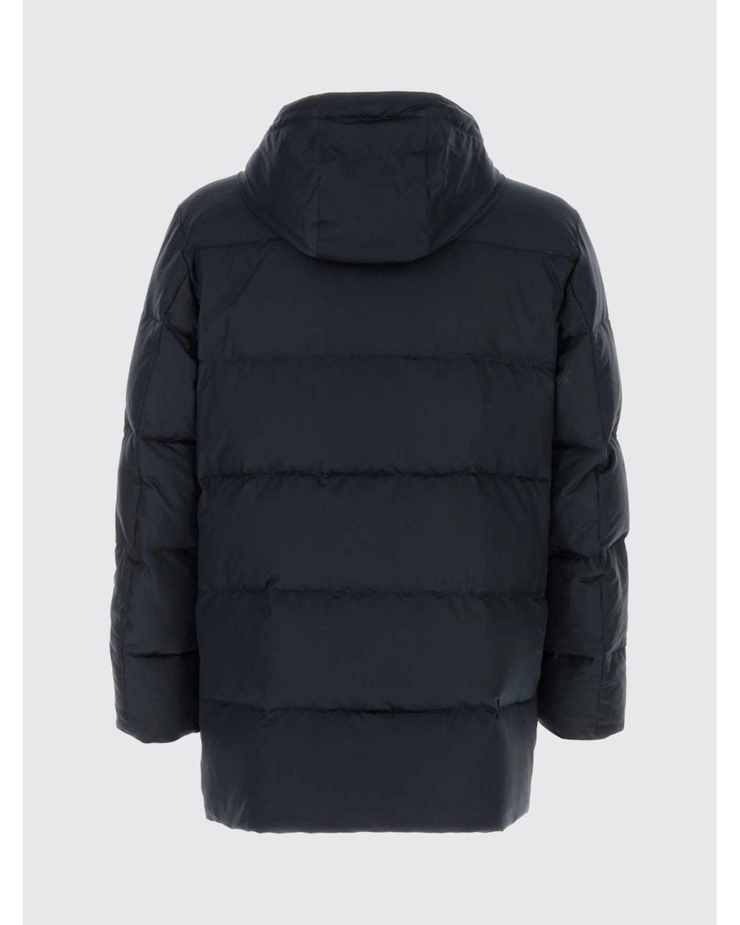 Canali Blue Quilted Long Polyester Puffer Jacket With Padded Hood for men