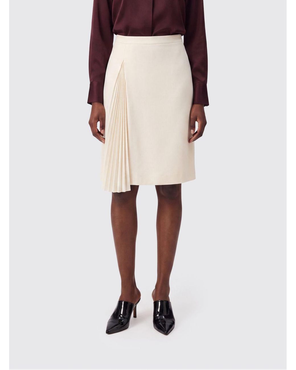 Jil Sander Natural Fiala High-Waisted Pleated Virgin Wool Pencil Mini Skirt